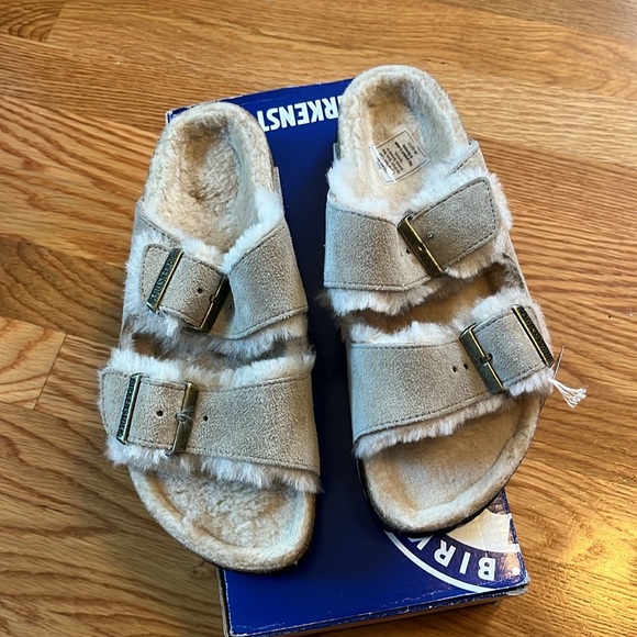 Birkenstock Arizona Shearling Suede Leather Sandal Size 7 New in Box - Picture 7 of 15